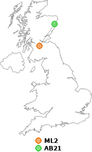 map showing distance between ML2 and AB21