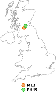 map showing distance between ML2 and EH49