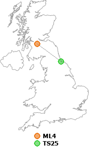 map showing distance between ML4 and TS25