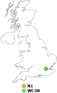 map showing distance between N1 and WC2N