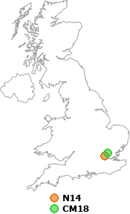 map showing distance between N14 and CM18