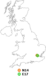 map showing distance between N14 and E17