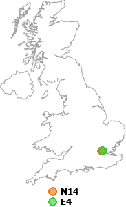 map showing distance between N14 and E4