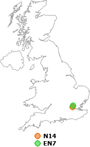 map showing distance between N14 and EN7