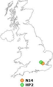 map showing distance between N14 and HP2