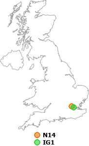 map showing distance between N14 and IG1