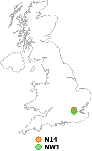 map showing distance between N14 and NW1