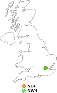 map showing distance between N14 and NW4