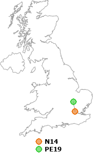 map showing distance between N14 and PE19