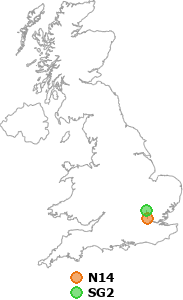 map showing distance between N14 and SG2