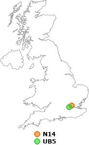 map showing distance between N14 and UB5