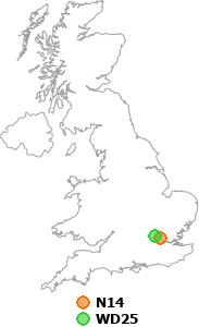 map showing distance between N14 and WD25