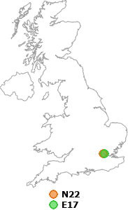 map showing distance between N22 and E17