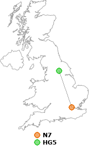 map showing distance between N7 and HG5