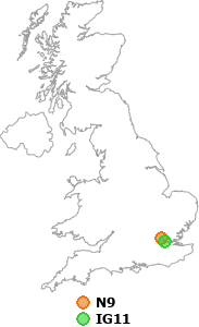 map showing distance between N9 and IG11