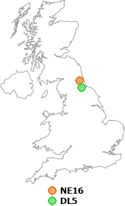 map showing distance between NE16 and DL5