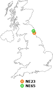 map showing distance between NE23 and NE65