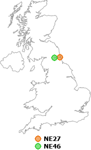 map showing distance between NE27 and NE46