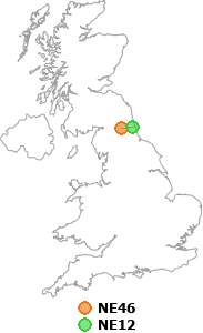 map showing distance between NE46 and NE12