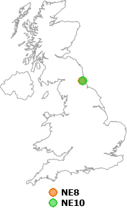 map showing distance between NE8 and NE10