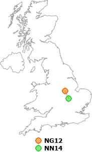 map showing distance between NG12 and NN14