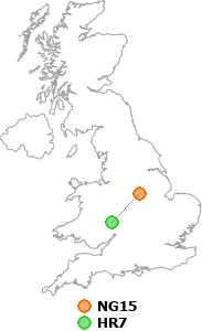 map showing distance between NG15 and HR7