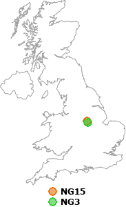 map showing distance between NG15 and NG3