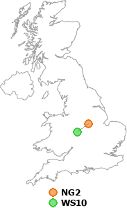 map showing distance between NG2 and WS10