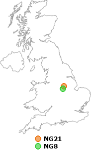 map showing distance between NG21 and NG8