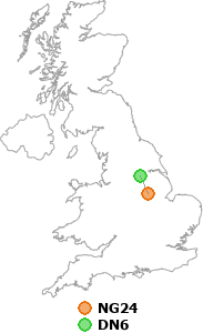 map showing distance between NG24 and DN6