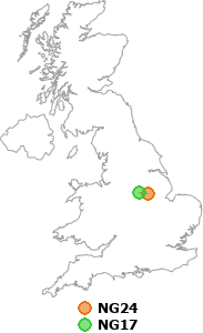 map showing distance between NG24 and NG17