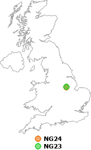 map showing distance between NG24 and NG23