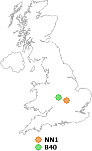 map showing distance between NN1 and B40