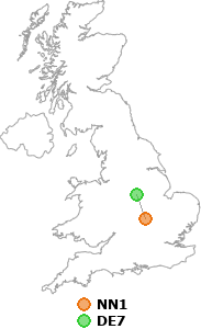 map showing distance between NN1 and DE7