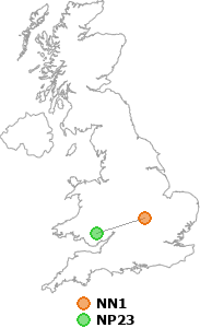 map showing distance between NN1 and NP23