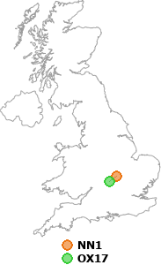 map showing distance between NN1 and OX17