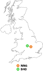 map showing distance between NN6 and B40