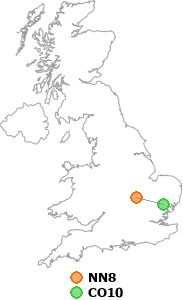 map showing distance between NN8 and CO10