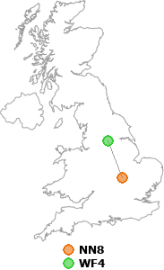 map showing distance between NN8 and WF4