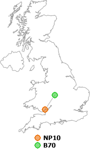 map showing distance between NP10 and B70