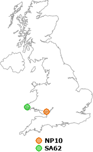 map showing distance between NP10 and SA62