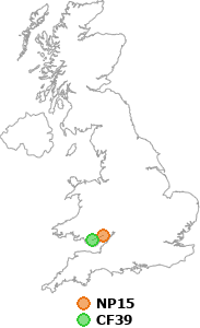 map showing distance between NP15 and CF39