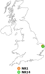 map showing distance between NR1 and NR14