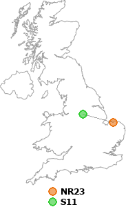 map showing distance between NR23 and S11