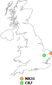 map showing distance between NR31 and CB7