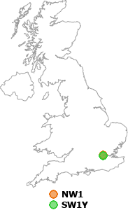 map showing distance between NW1 and SW1Y