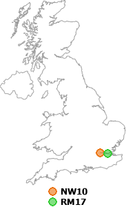 map showing distance between NW10 and RM17