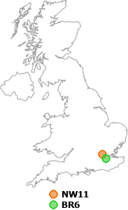 map showing distance between NW11 and BR6