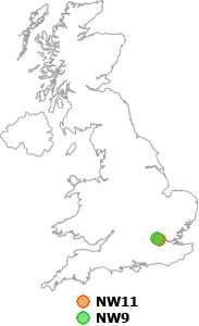 map showing distance between NW11 and NW9