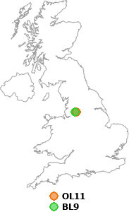 map showing distance between OL11 and BL9